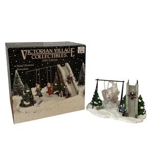 Victorian Village Collectibles Children Playing On Slide Swings 2002 Christmas